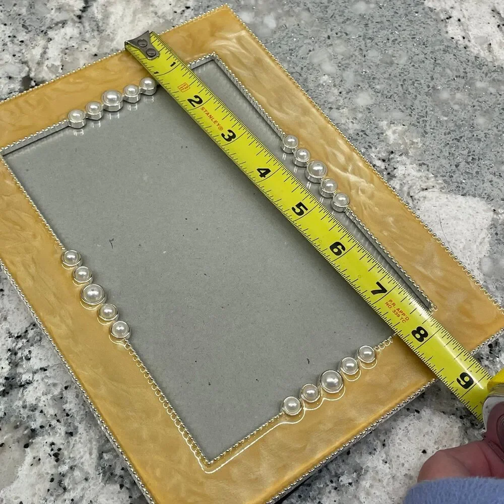 Astor Lane Picture Frame Yellow Enamel Finish w/ Pearl Embellishments 5x7